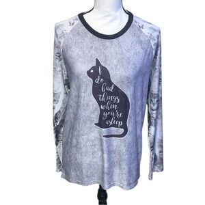 Brief Insanity Gray Long Sleeve Cat Graphic Shirt Crazy Cat Lady